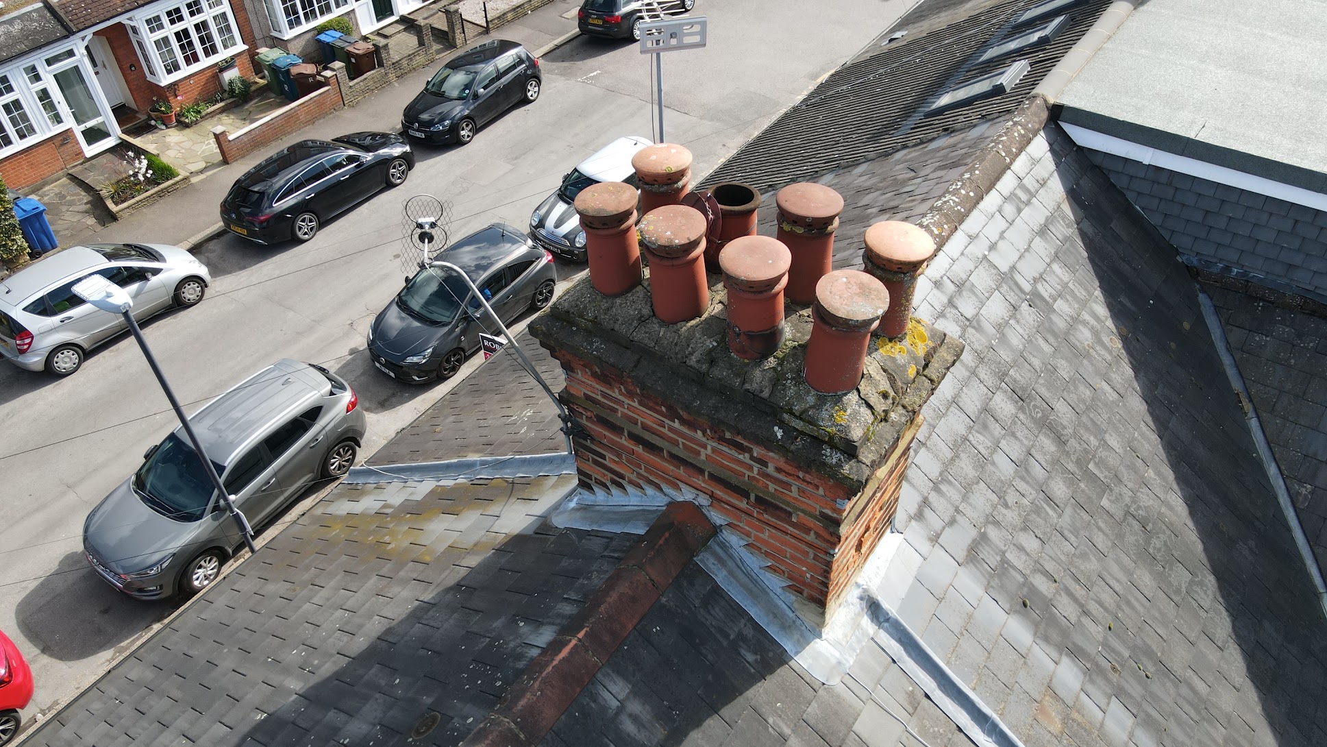 Drone photograph showing chimney work required