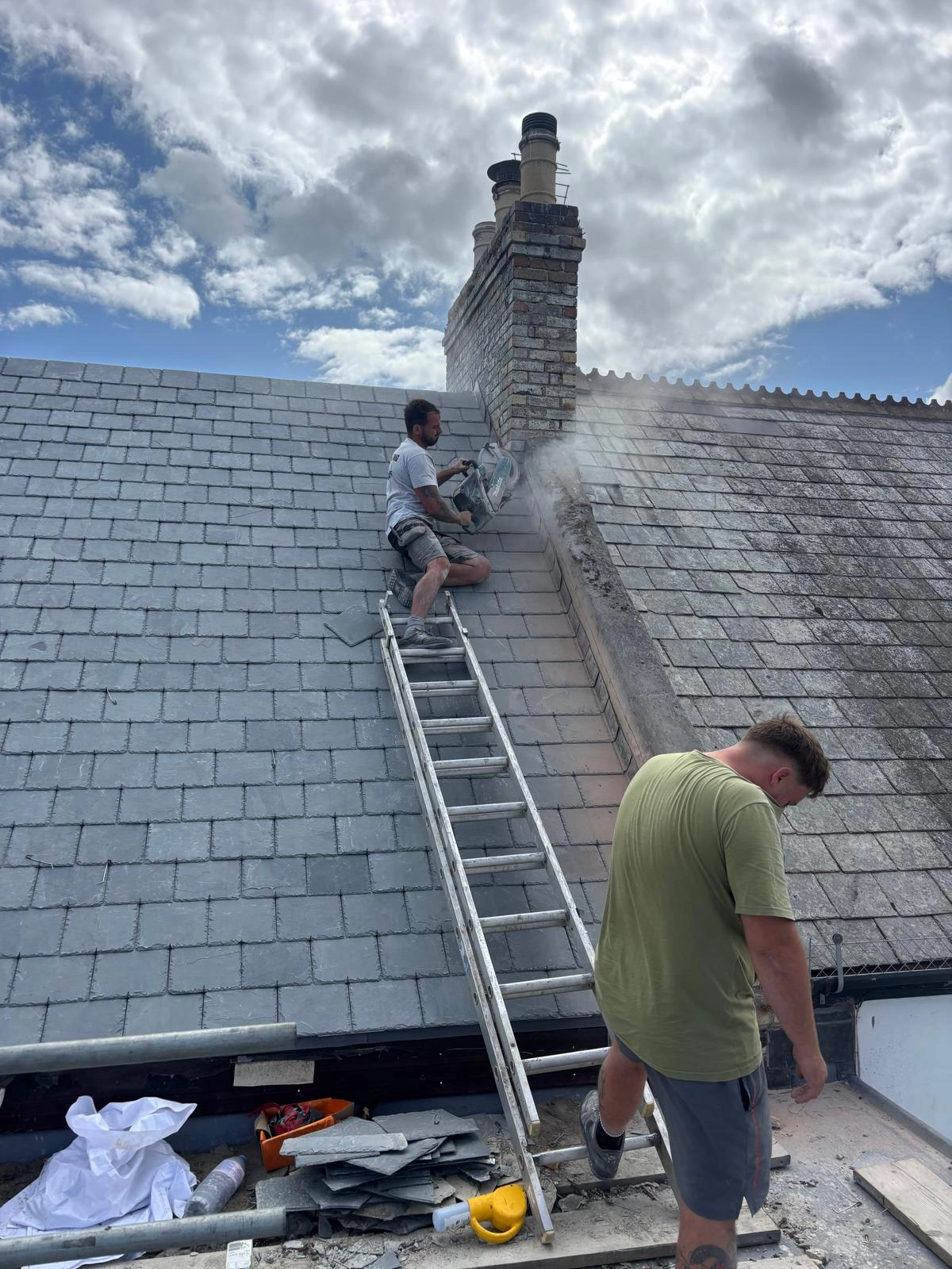 Chimney repair work in progress