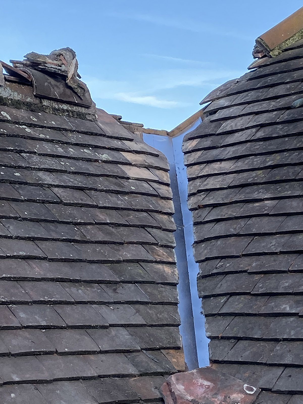 Roof valley during repair