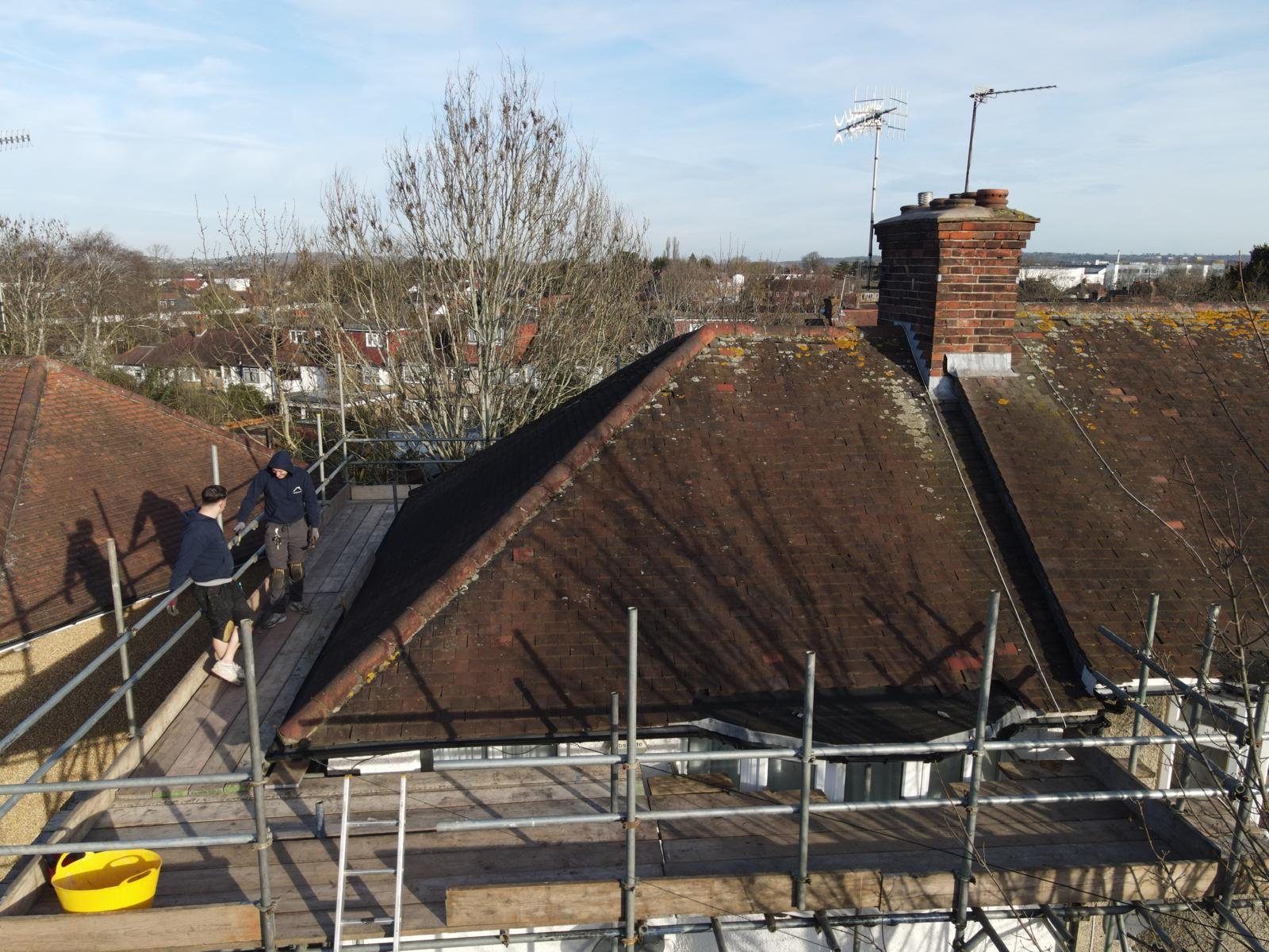 Damaged roof before repair work